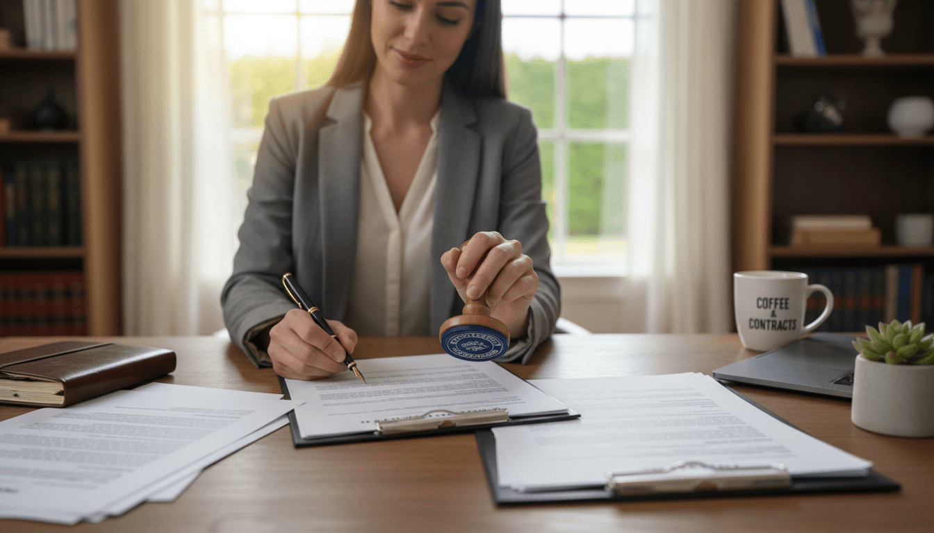 Notary stamping a document at a client's home