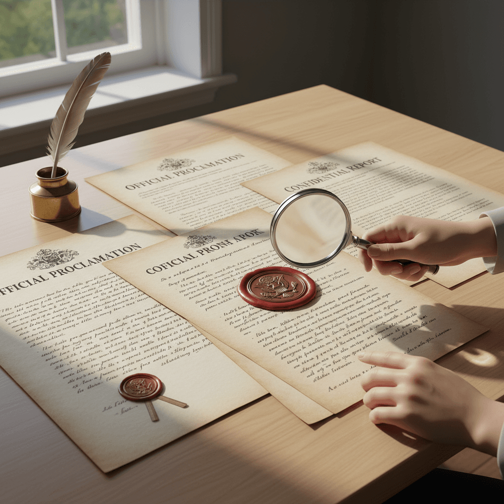 Official documents with a raised seal being reviewed on a clean desk