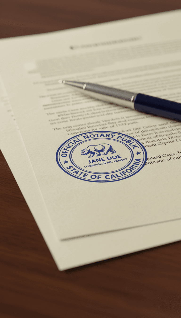 Notary public stamping an official document