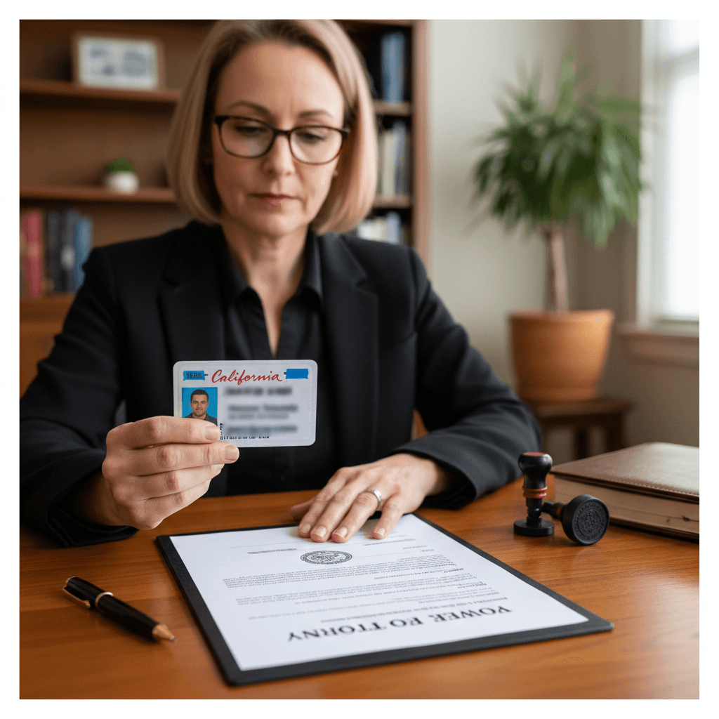 Notary checking ID for verification