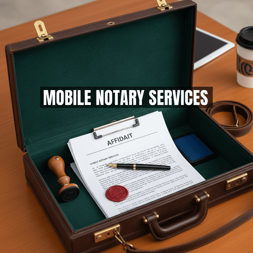 Notary briefcase with stamp and documents ready for a mobile visit