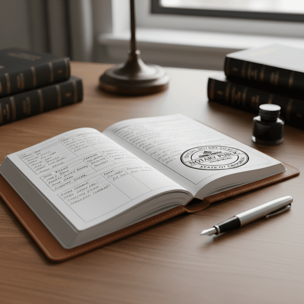 Notary journal with official entries