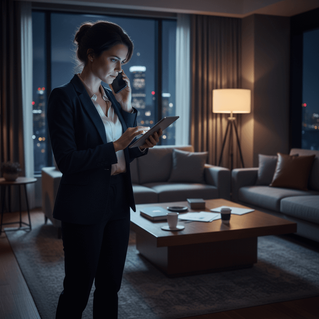 Notary answering a mobile phone at night