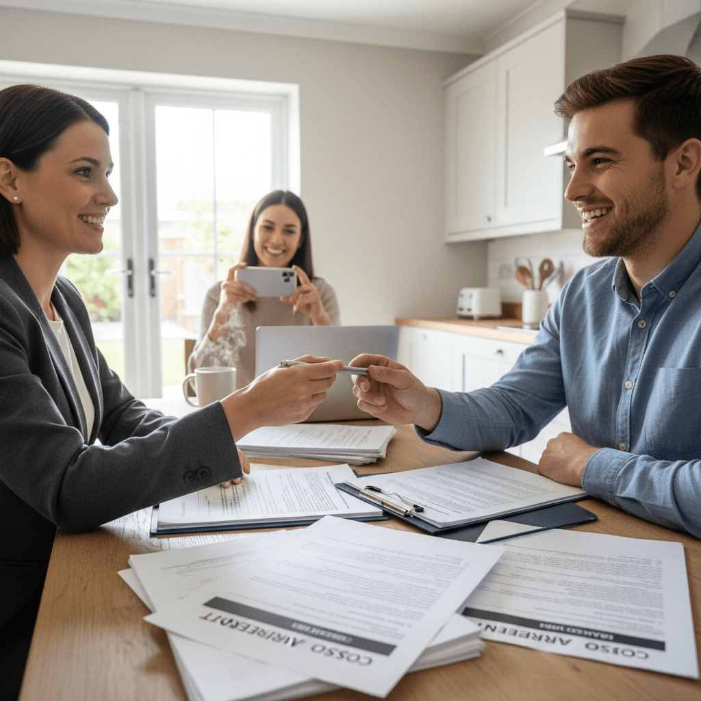 Notary handing pen to homebuyer