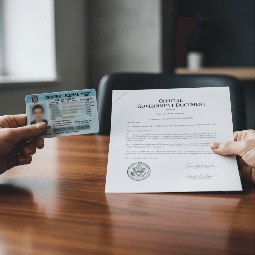 Client showing ID to notary