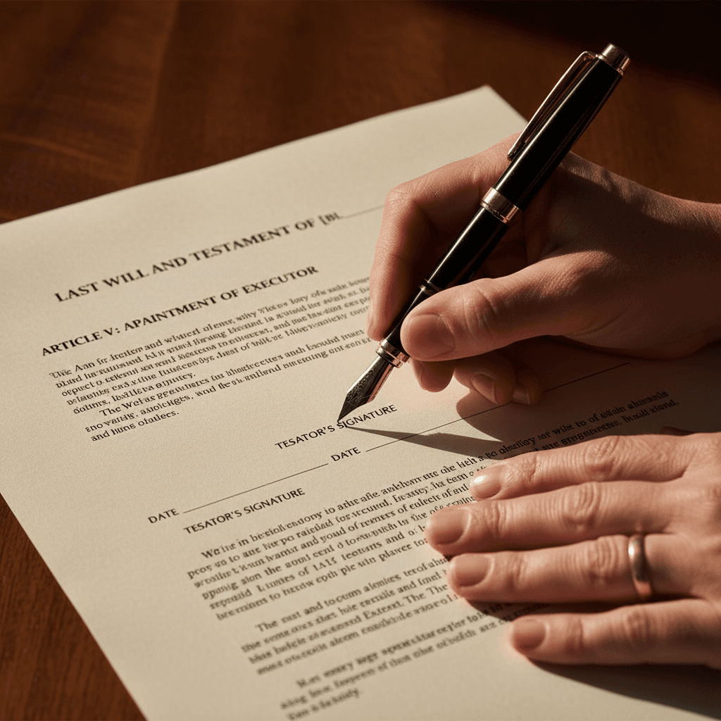 Elderly person signing legal form